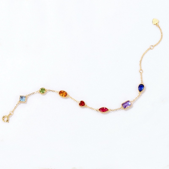 14K Gold Plated Crystal Stone Chakra Bracelet - Picture 3 of 4